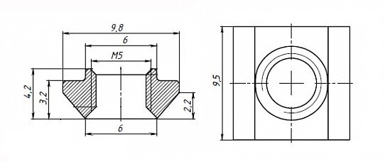 Сухарь пазовый М3 паз 6 профиль 2020 10шт